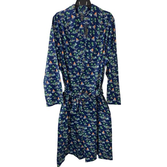 Polo Ralph Lauren Scenic Island Printed Long Sleeve Woven Robe, Navy, S/M NEW - Picture 1 of 7
